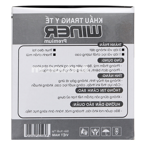 Khẩu trang y tế Winer 4 lớp màu xám hộp 50 cái