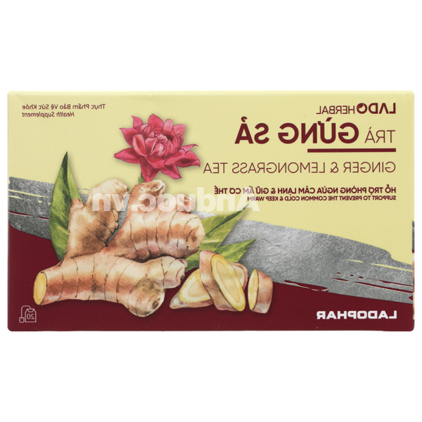 Trà gừng sả Lado Herbal ngừa cảm lạnh, giữ ấm cơ thể hộp 20 gói x 2g