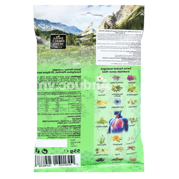 Kẹo Swiss Herbal Lozenges Eucalyptus & Menthol dịu ho, giảm rát họng gói 55g