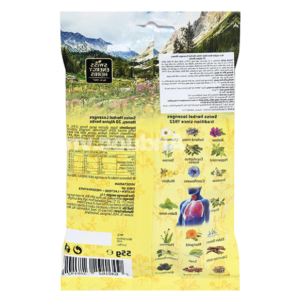 Kẹo Swiss Herbal Lozenges Finest Bee Honey dịu ho, giảm rát họng gói 55g