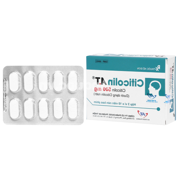 Citicolin A.T 500mg trị bệnh não cấp, Parkinson (3 vỉ x 10 viên)