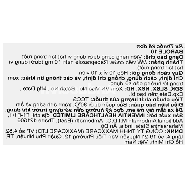 Barole 10 trị viêm loét do trào ngược dạ dày, thực quản (10 vỉ x 10 viên)