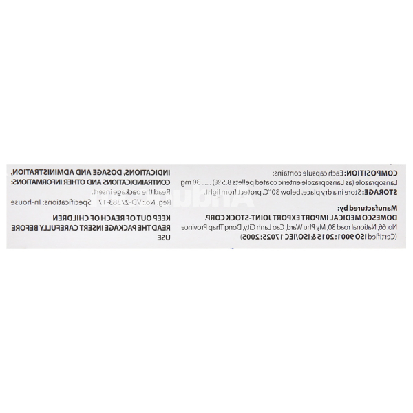 Lansoprazol Domesco 30mg trị trào ngược dạ dày, thực quản (3 vỉ x 10 viên)