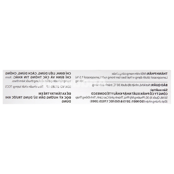 Lansoprazol Domesco 30mg trị trào ngược dạ dày, thực quản (3 vỉ x 10 viên)