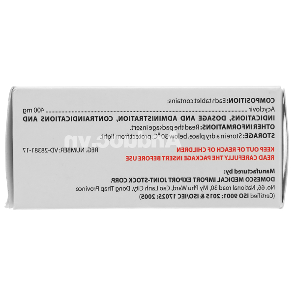 Dovirex 400mg thuốc trị nhiễm virus (10 vỉ x 10 viên)