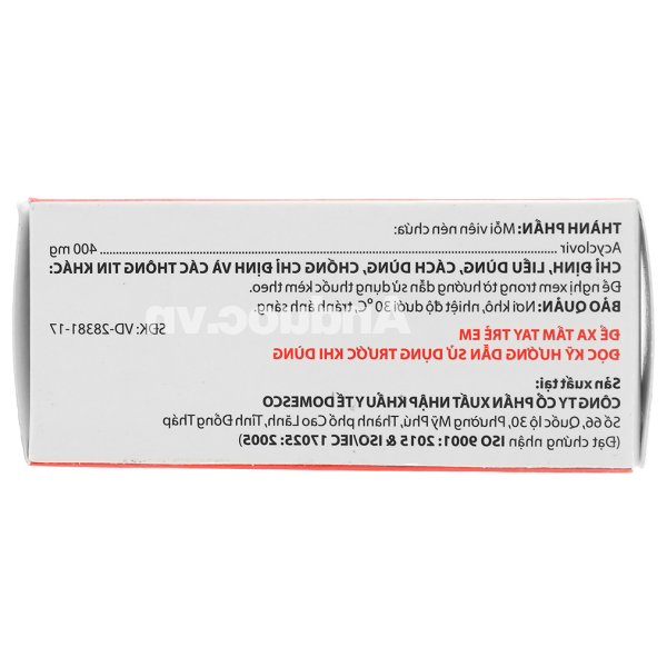 Dovirex 400mg thuốc trị nhiễm virus (10 vỉ x 10 viên)