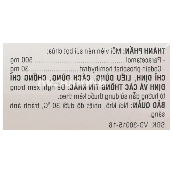 Viên sủi Dopagan-Codein Effervescent trị cơn đau mức độ trung bình (4 vỉ x 4 viên)