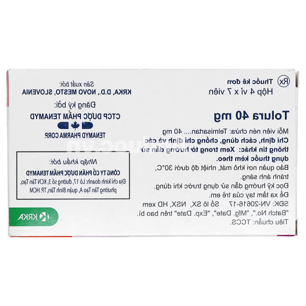 Tolura 40mg trị tăng huyết áp (4 vỉ x 7 viên)