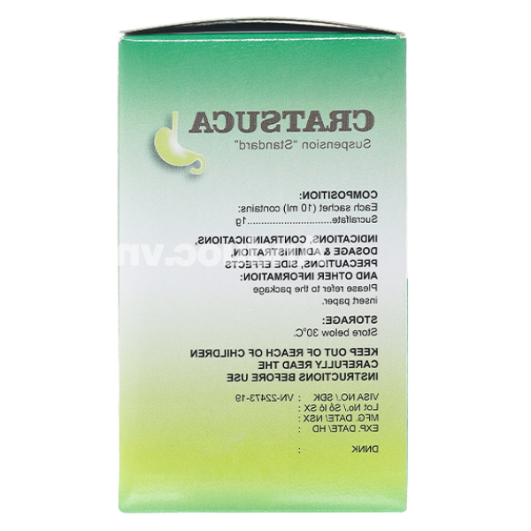 Hỗn dịch uống Cratsuca 1g trị viêm loét dạ dày, tá tràng (20 gói x 10ml)