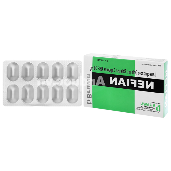 Nefian 30mg trị loét dạ dày tá tràng, trào ngược dạ dày, thực quản (3 vỉ x 10 viên)