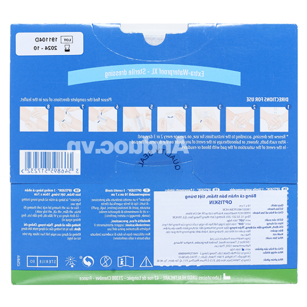 Băng cá nhân bán thấm, tiệt trùng Urgo Optiskin (10 x 7cm) hộp 3 miếng