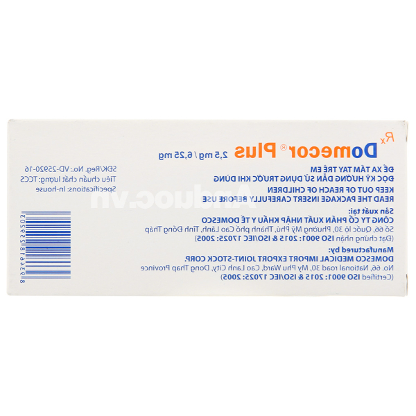 Domecor Plus 2.5mg/6.25mg trị tăng huyết áp từ nhẹ đến trung bình (3 vỉ x 10 viên)