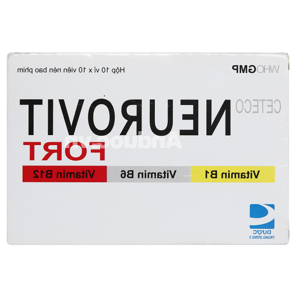 Ceteco Neurovit Fort trị thiếu các vitamin B1, B6, B12 (10 vỉ x 10 viên)