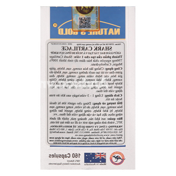 Nature's Gold Shark Cartilage chống lão hóa xương lọ 160 viên