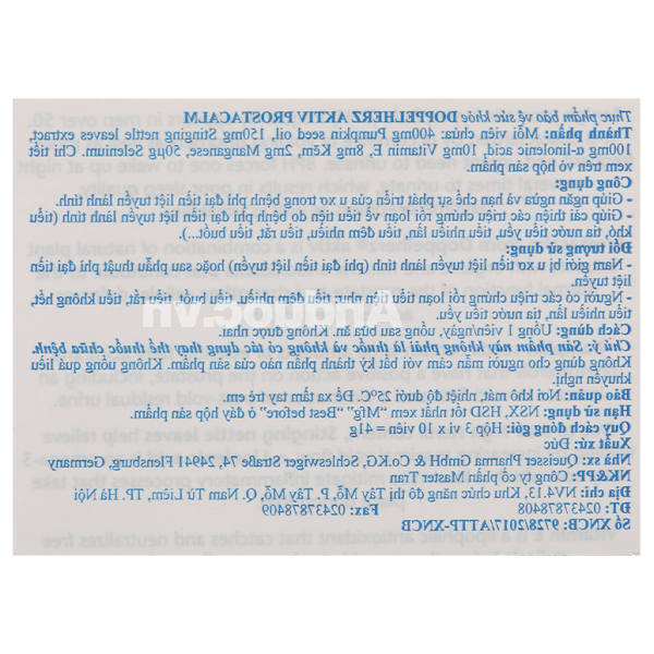 Doppelherz Aktiv Prostacalm hỗ trợ giảm chứng phì đại tiền liệt tuyến hộp 30 viên