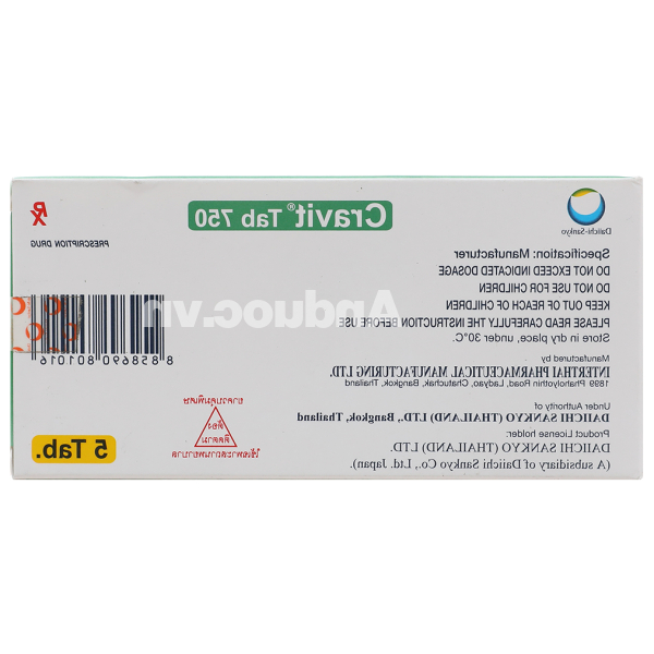 Cravit Tab 750 trị nhiễm khuẩn (1 vỉ x 5 viên)