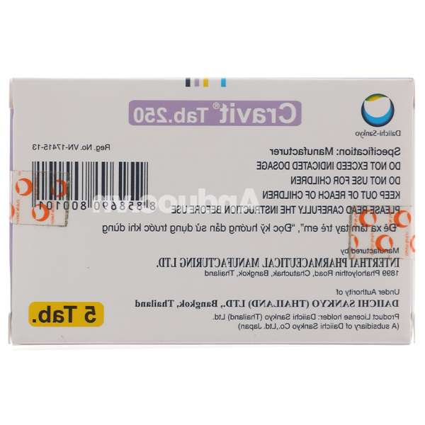 Cravit Tab 250 trị nhiễm khuẩn (1 vỉ x 5 viên)