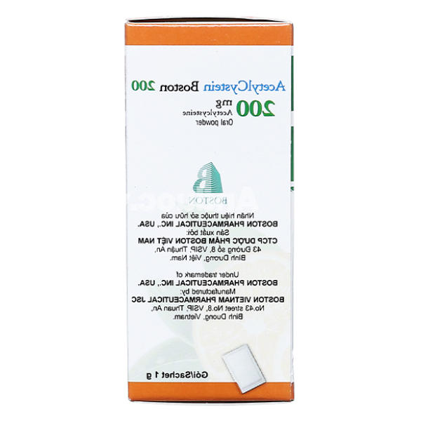 Thuốc bột Acetylcystein Boston 200 trị rối loạn tiết dịch phế quản (30 gói x 1g)