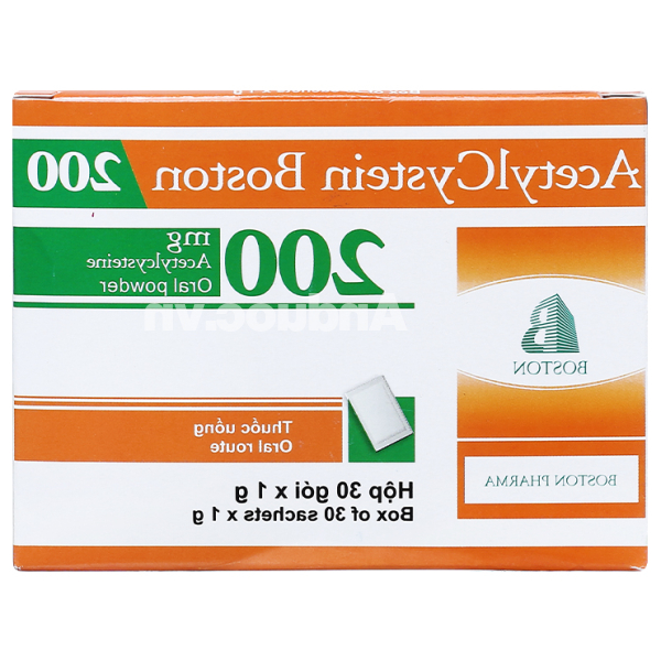 Thuốc bột Acetylcystein Boston 200 trị rối loạn tiết dịch phế quản (30 gói x 1g)