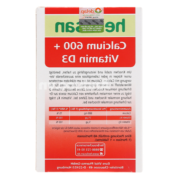 Heilusan Calcium 600 +Vitamin D3 giúp ngừa loãng xương hộp 48 viên