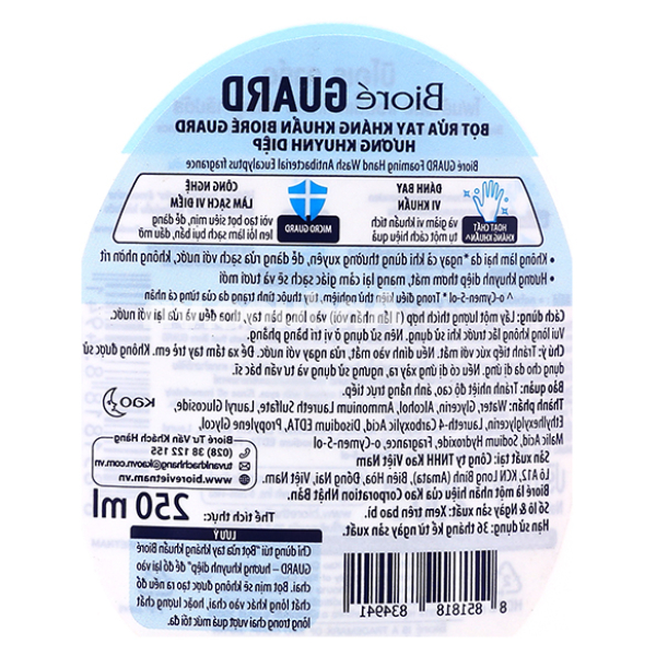 Bọt rửa tay Bioré Guard hương khuynh diệp kháng khuẩn chai 250ml