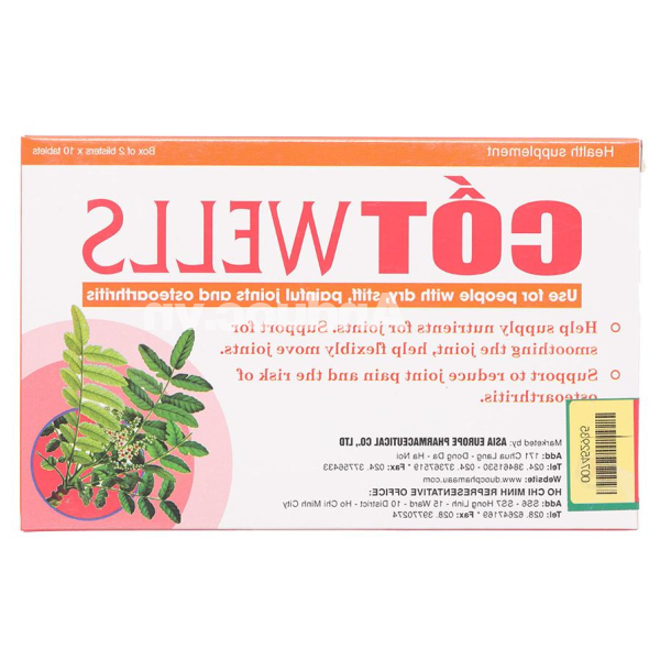 Cốt Wells bổ sung dưỡng chất, làm trơn ổ khớp hộp 20 viên