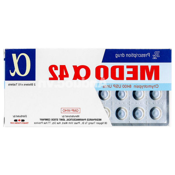 Medo Alpha 42 8400IU trị phù nề sau chấn thương, phẫu thuật (2 vỉ x 10 viên)