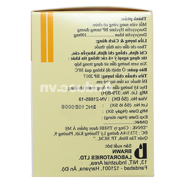 Doxycycline Capsules BP 100mg trị nhiễm khuẩn (10 vỉ x 10 viên)