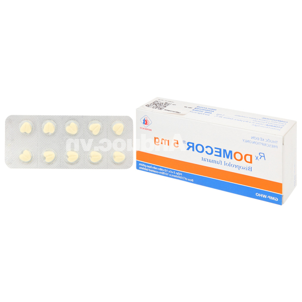 Domecor 5mg điều trị tăng huyết áp, đau thắt ngực (3 vỉ x 10 viên)