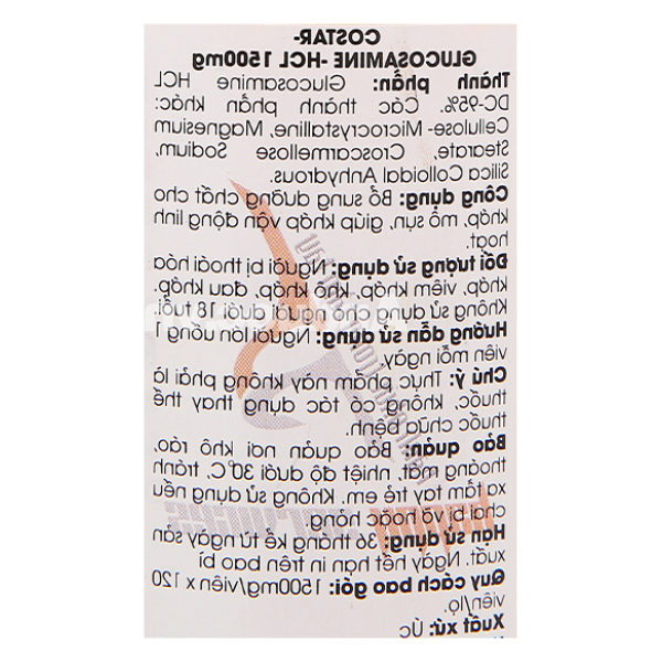 Costar Glucosamine HCL 1500mg bổ sung dưỡng chất cho khớp chai 120 viên