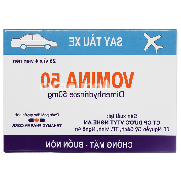 Vomina 50 trị chóng mặt, buồn nôn (25 vỉ x 4 viên)