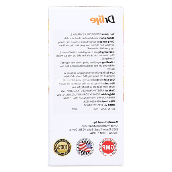Drlife Vitamin E hạn chế lão hóa, làm đẹp da hộp 60 viên