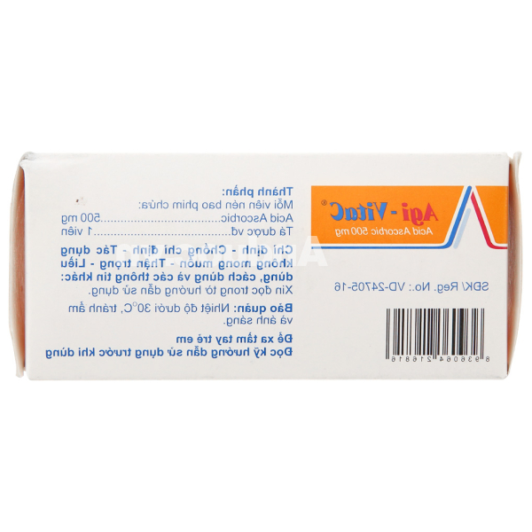 Agi-Vita C 500mg phòng và trị bệnh do thiếu vitamin C (10 vỉ x 10 viên)
