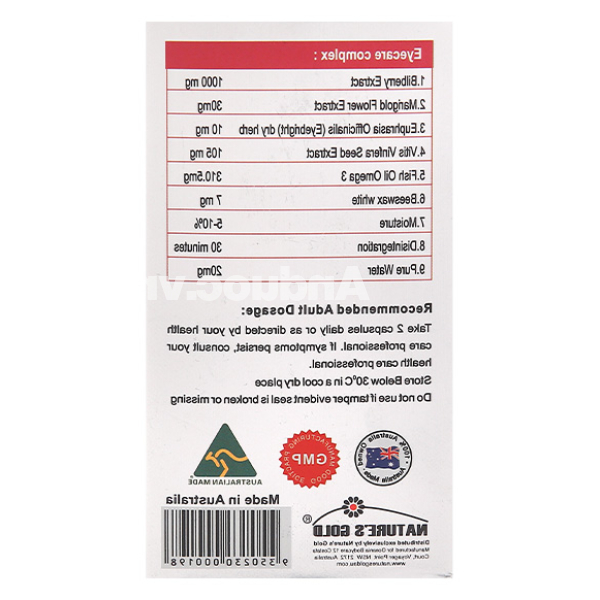 Nature's Gold Eyecare Complex giúp đôi mắt khỏe, sáng hơn chai 90 viên