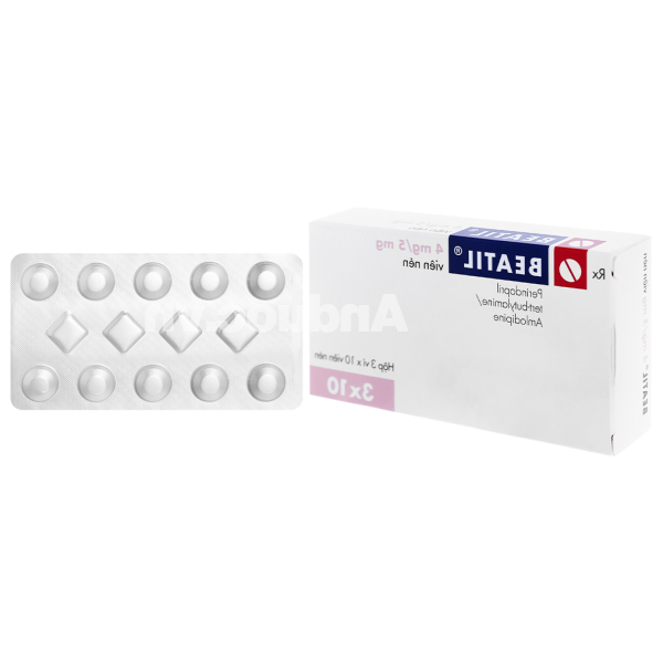 Beatil 4mg/5mg trị tăng huyết áp, mạch vành (3 vỉ x 10 viên)