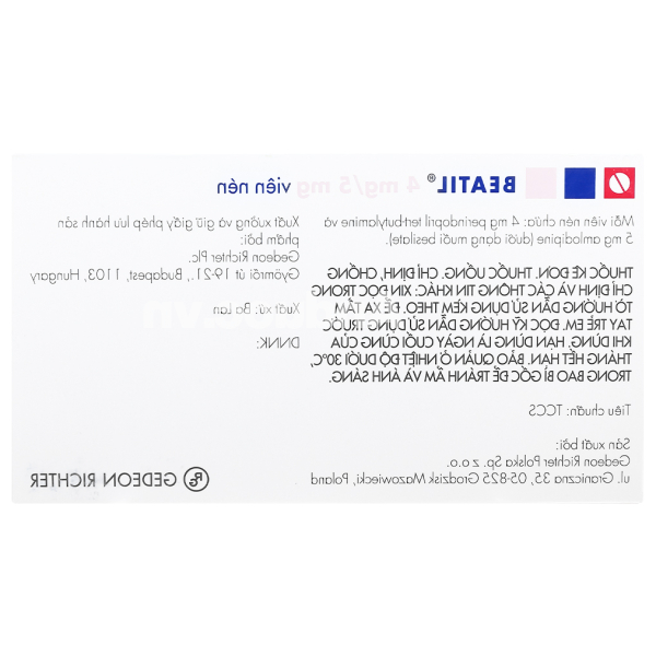 Beatil 4mg/5mg trị tăng huyết áp, mạch vành (3 vỉ x 10 viên)