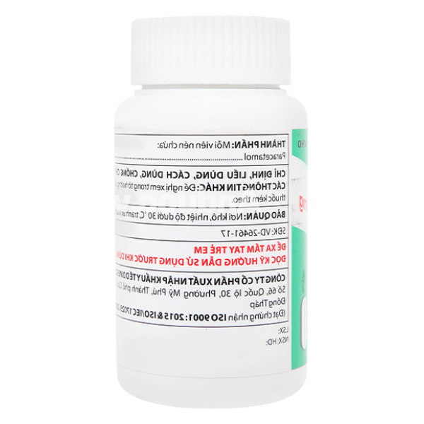 Dopagan 500mg giảm đau, hạ sốt từ nhẹ đến vừa lọ 100 viên