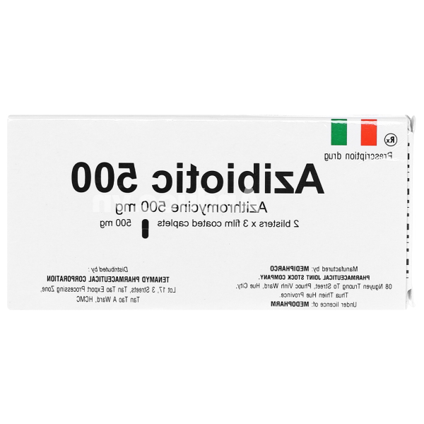 Azibiotic 500 trị nhiễm khuẩn (2 vỉ x 3 viên)