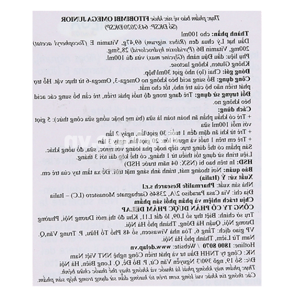 Siro Fitobimbi Omega junior giúp phát triển não bộ & mắt cho bé chai 30ml