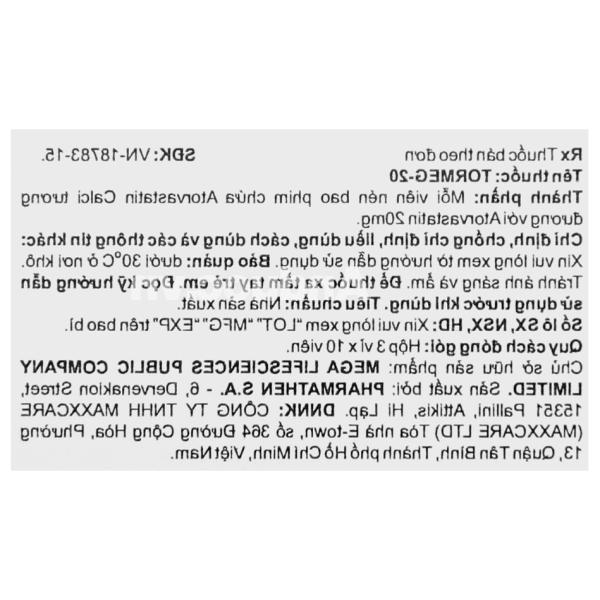 Tormeg-20 ngừa bệnh tim mạch (3 vỉ x 10 viên)