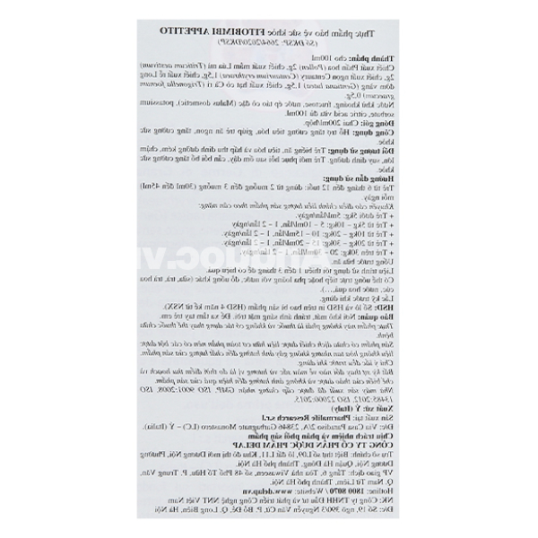 Siro Fitobimbi Appetito hỗ trợ tăng cường tiêu hóa cho bé chai 200ml