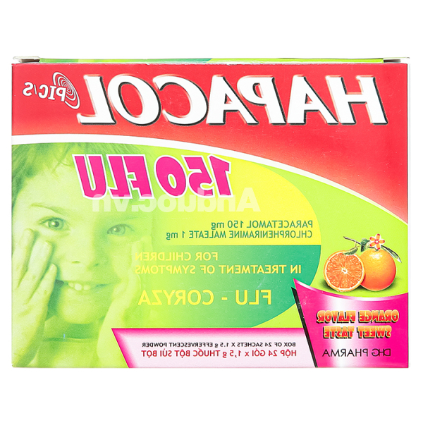 Thuốc cốm sủi bọt Hapacol 150 Flu trị triệu chứng cảm sốt, sổ mũi hộp 24 gói