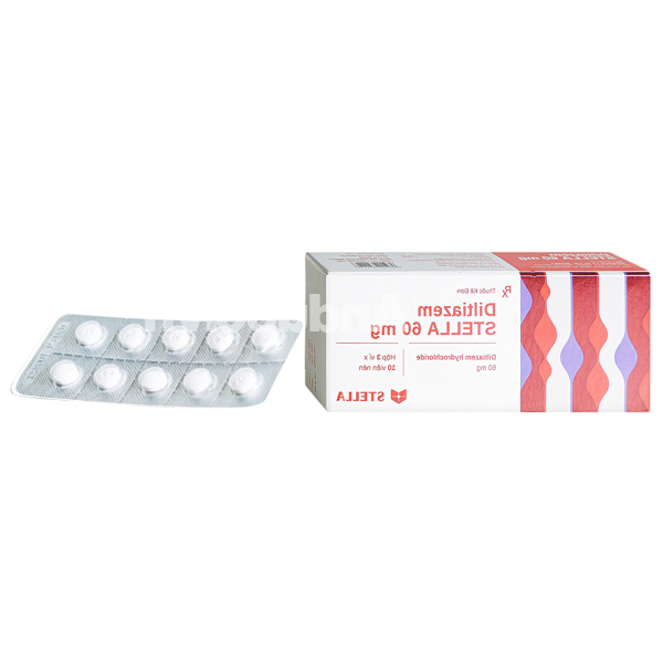 Diltiazem Stella 60mg trị và dự phòng đau thắt ngực (3 vỉ x 10 viên)