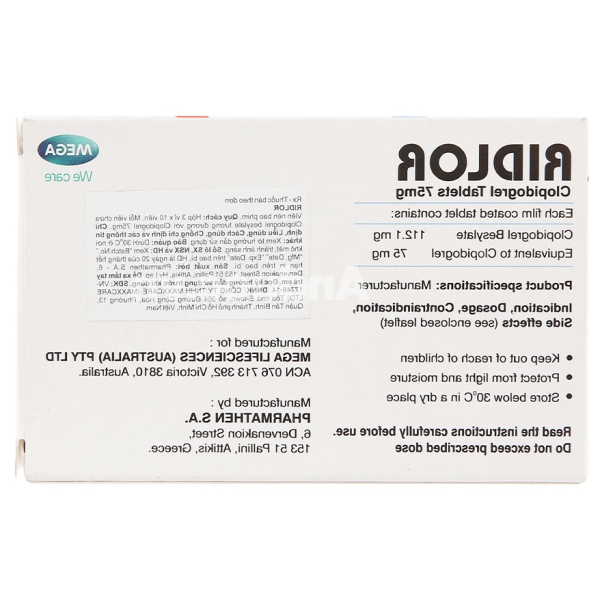 Ridlor 75mg thuốc trị rối loạn nghẽn mạch máu (3 vỉ x 10 viên)