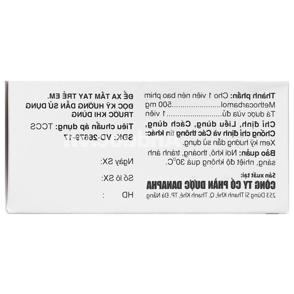 Methopil 500mg trị đau lưng cấp tính do co thắt cơ, xương, khớp (5 vỉ x 10 viên)