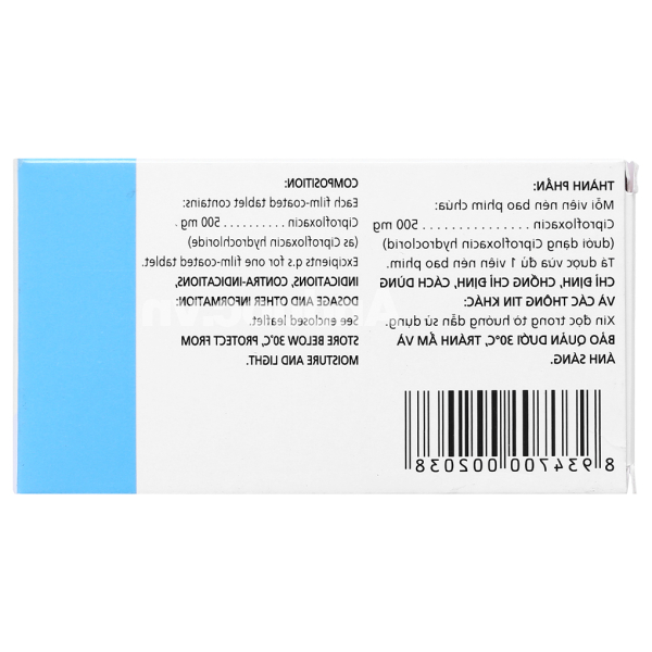 Ciprofloxacin 500mg Imexpharm trị nhiễm khuẩn (2 vỉ x 10 viên)