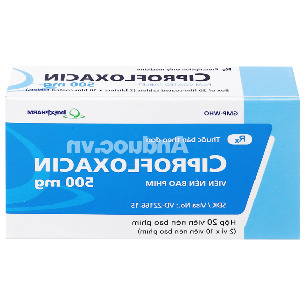 Ciprofloxacin 500mg Imexpharm trị nhiễm khuẩn (2 vỉ x 10 viên)