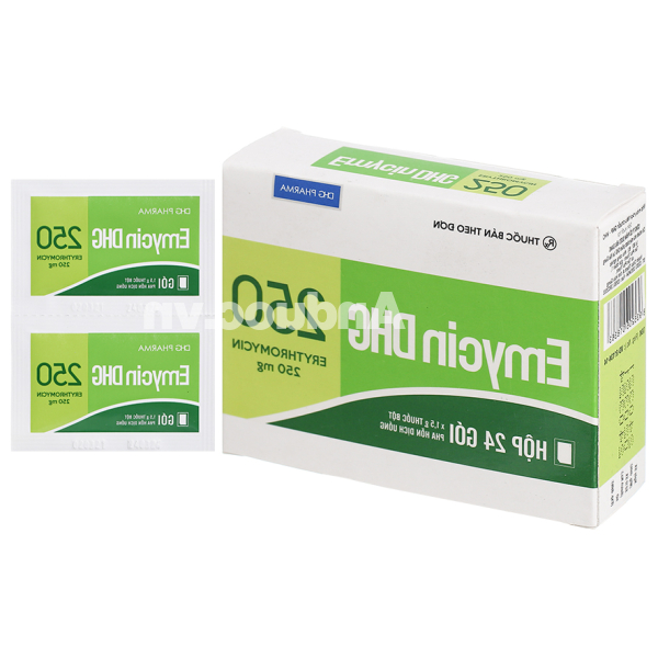 Bột pha hỗn dịch uống Emycin DHG 250 trị nhiễm khuẩn (24 gói x 1.5g)