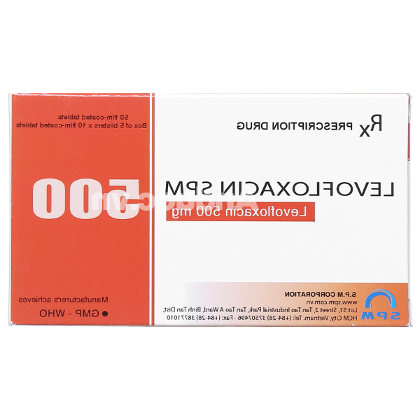 Levofloxacin SPM 500 trị nhiễm khuẩn (5 vỉ x 10 viên)