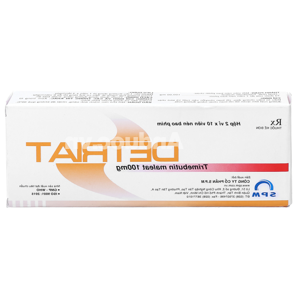 Detriat 100mg giảm đau do co thắt tiêu hóa (2 vỉ x 10 viên)
